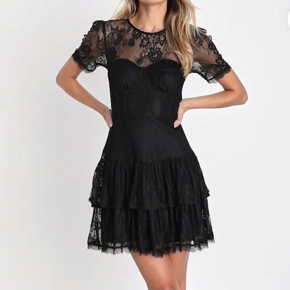 Lulus Dresses & Skirts - Lulus Sultry Essence black lace tiered bustier midi dress NWT XL